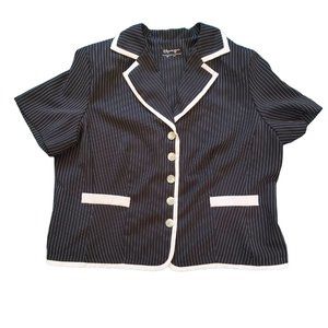 Spago Collection Women's Black White Pin Stripe Pattern Blazer Jacket EUC